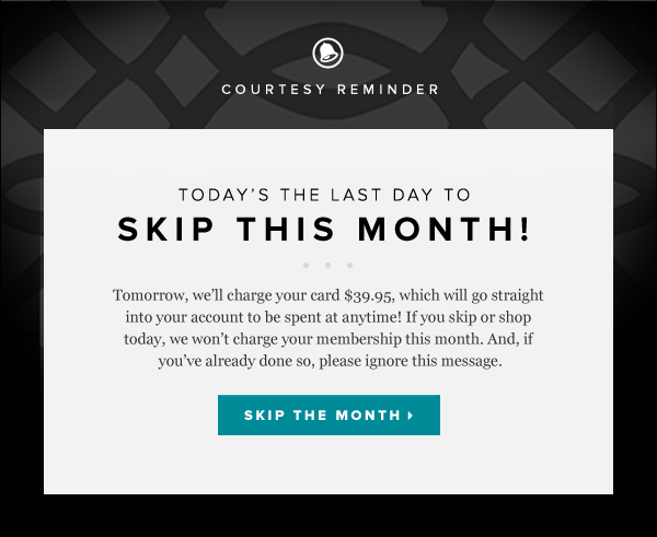 shoedazzle skip month number
